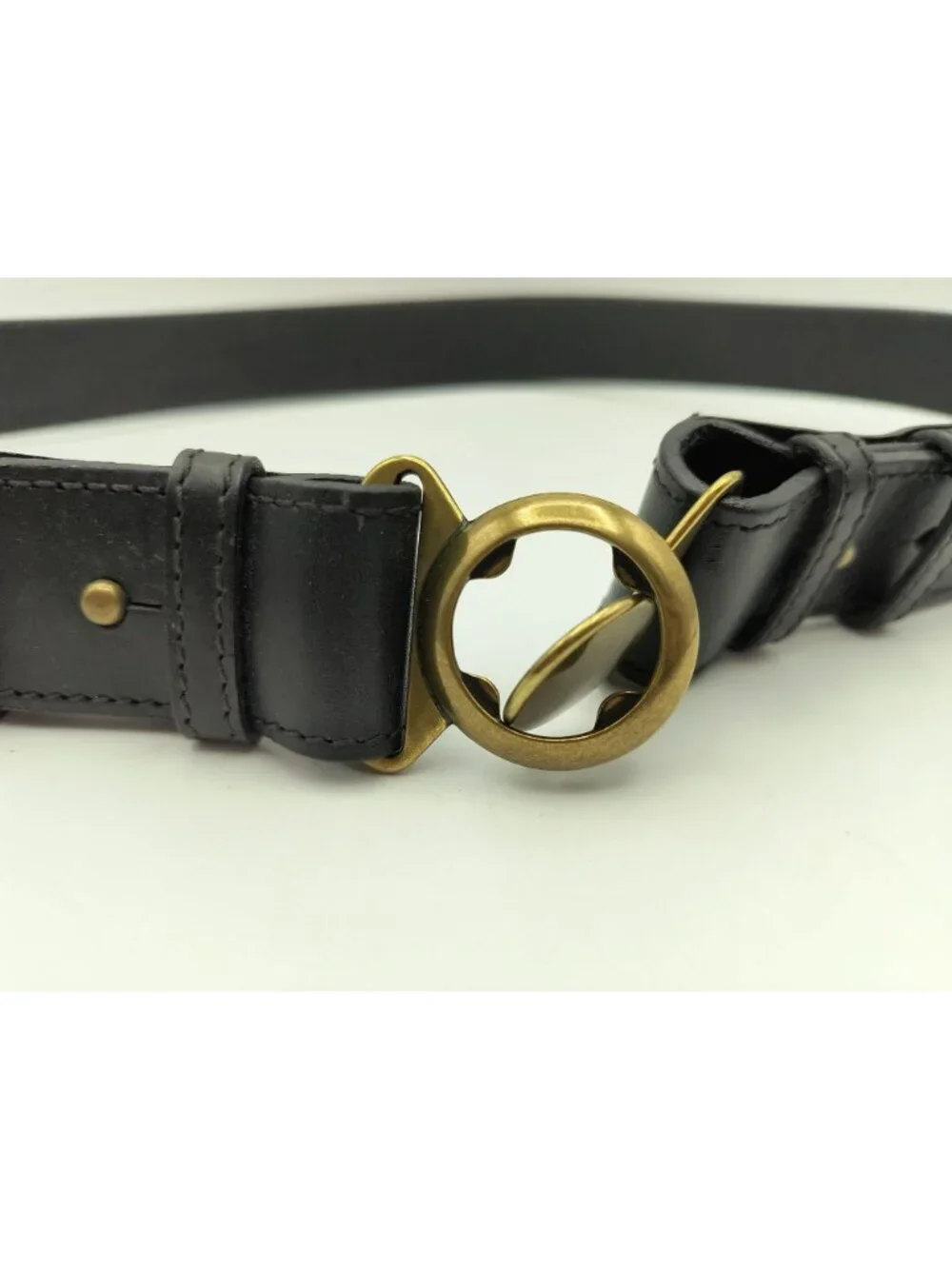 Banana Republic Black Leather Belt Large Brass Closure Made in USA